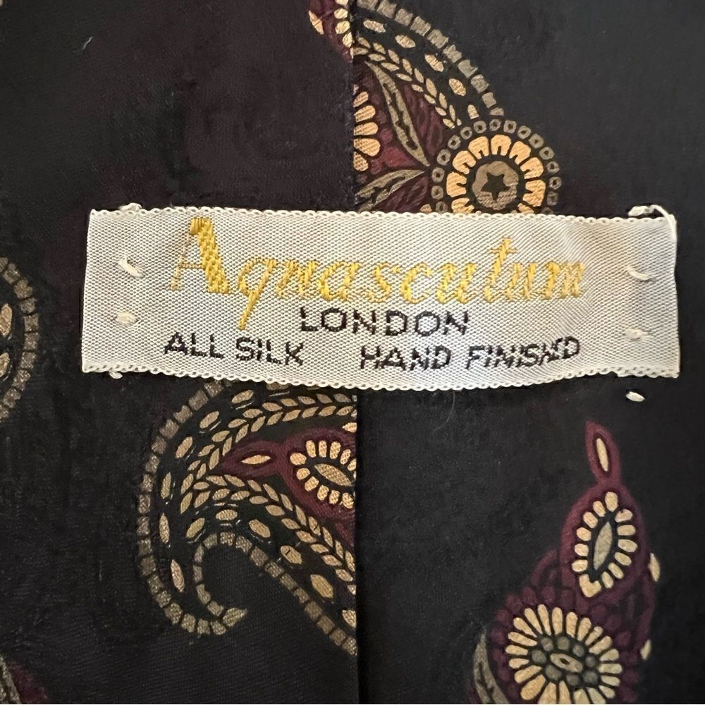 Aquascutum  London Black Silk Tie with Paisley Design Hand Finished - Picture 5 of 5
